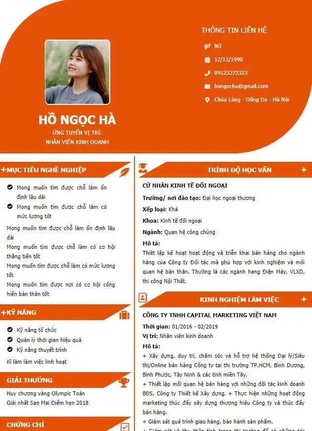 [1000+] Mẫu CV xin việc MIỄN PHÍ cho mọi ngành nghề 22