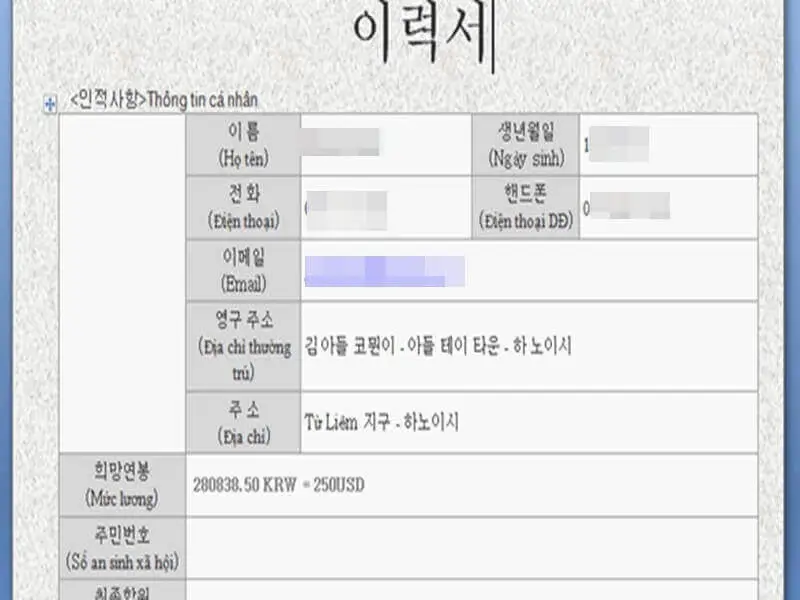 tạo cv tiếng hàn