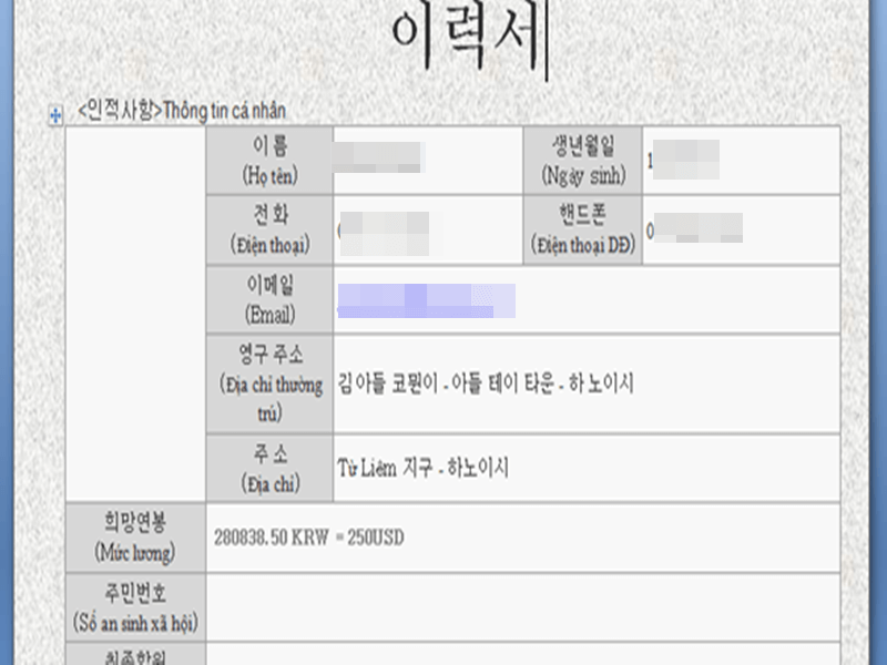 Cách viết mẫu cv tiếng hàn