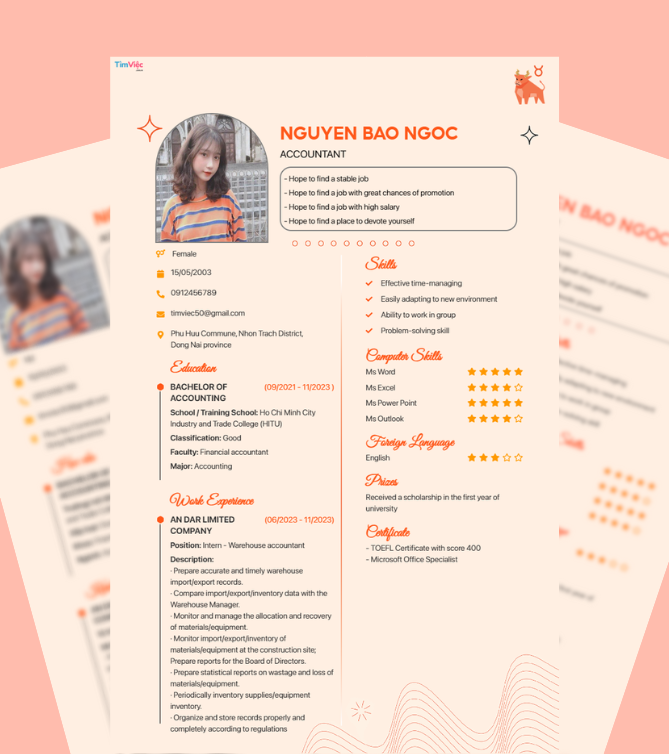 Mẫu CV cung Kim Ngưu Mẫu CV tiếng Anh - Mẫu CV cung Kim Ngưu - CV.timviec.com.vn