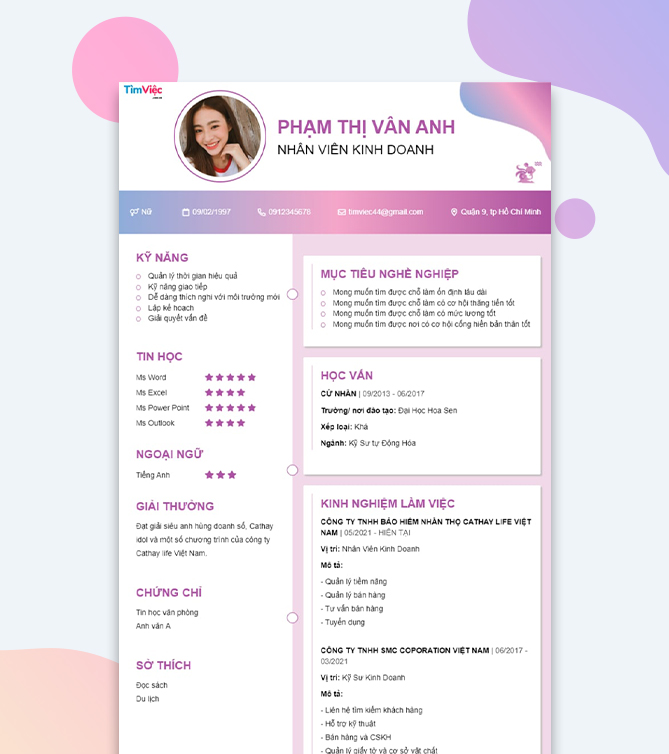 Mẫu CV cung Bảo bình Mẫu CV cung Bảo bình