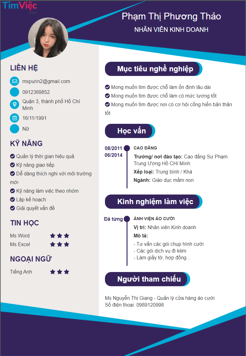 Mẫu CV Ngành Kinh Doanh