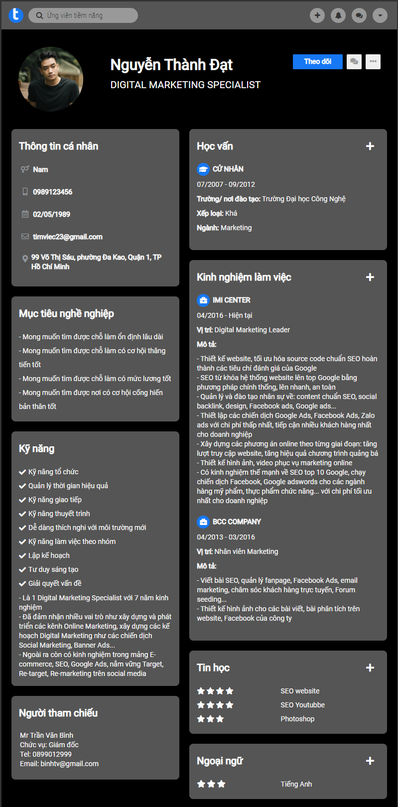 CV tiếng Việt tham khảo - Mẫu CV Marketing - cv.timviec.com.vn CV tiếng Việt tham khảo - Mẫu CV Marketing - cv.timviec.com.vn