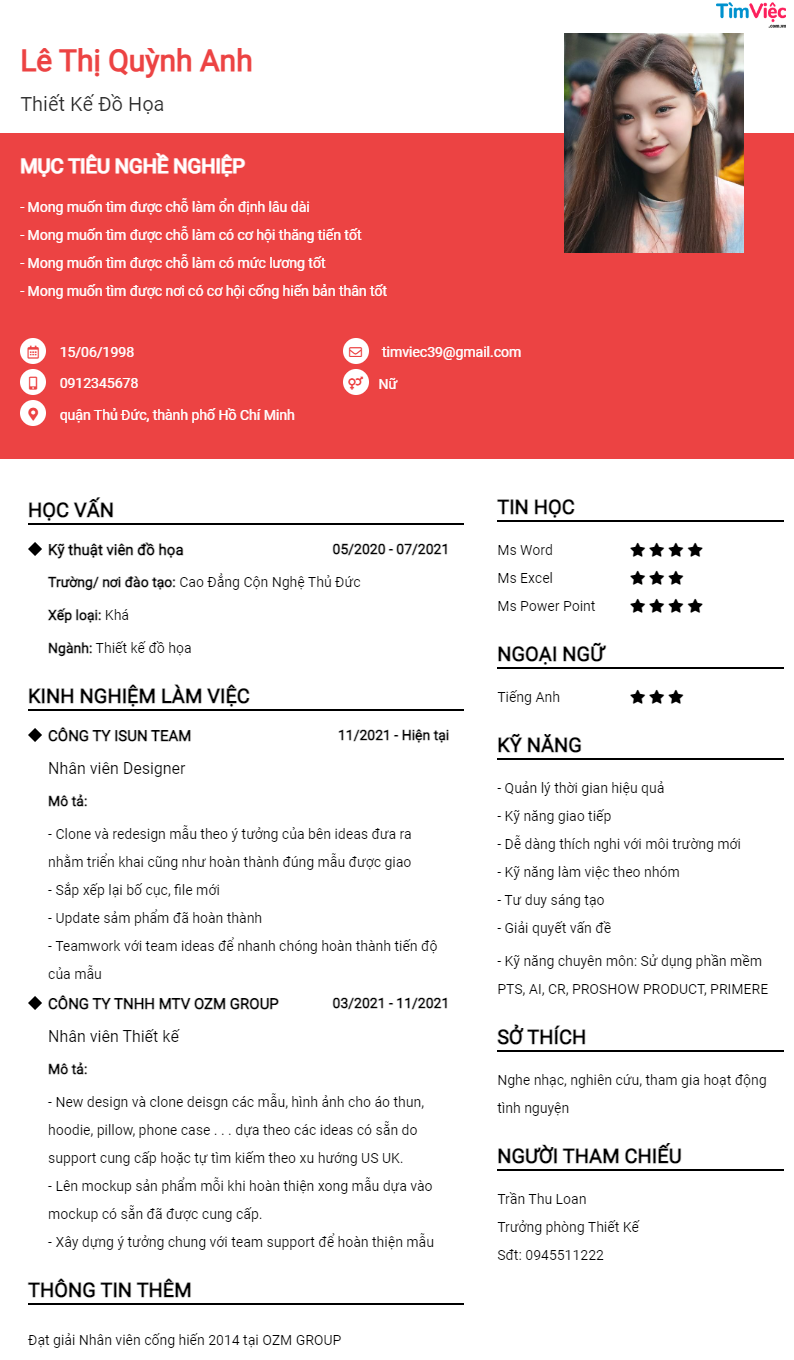 CV Thiết kế đồ họa