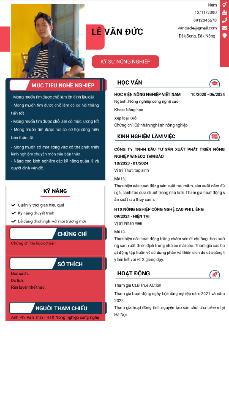CV tiếng Việt tham khảo - Mẫu CV xin việc ngành Nông Nghiệp - cv.timviec.com.vn CV tiếng Việt tham khảo - Mẫu CV xin việc ngành Nông Nghiệp - cv.timviec.com.vn