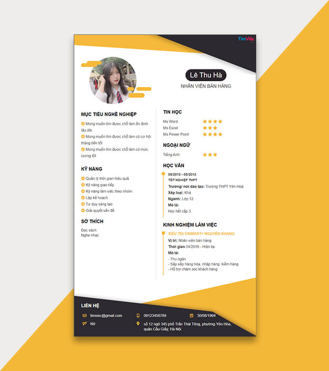 Mẫu CV Nhân Viên Bán hàng Mẫu CV Nhân Viên Bán hàng