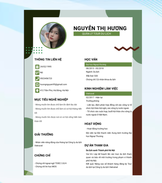 Mẫu CV ngành Du Lịch